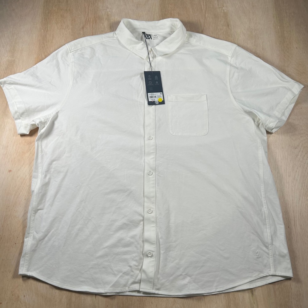 VRST Mens XXL Refined Knit Button Down Shirt Pure White Short Sleeve new